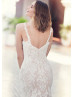 Ivory Lace Tulle Open Back Elegant Wedding Dress